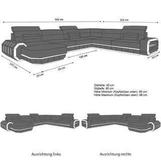 Mini XL Wohnlandschaft Roma U-Form aus Leder Schwarz