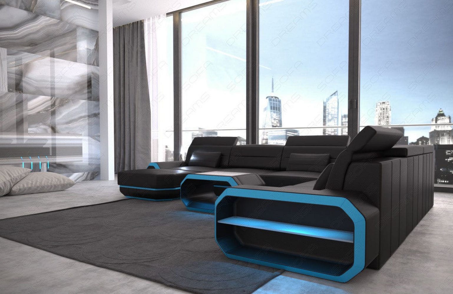 XL Wohnlandschaft Roma mit LED – Komfort & Stil schwarz-blau
