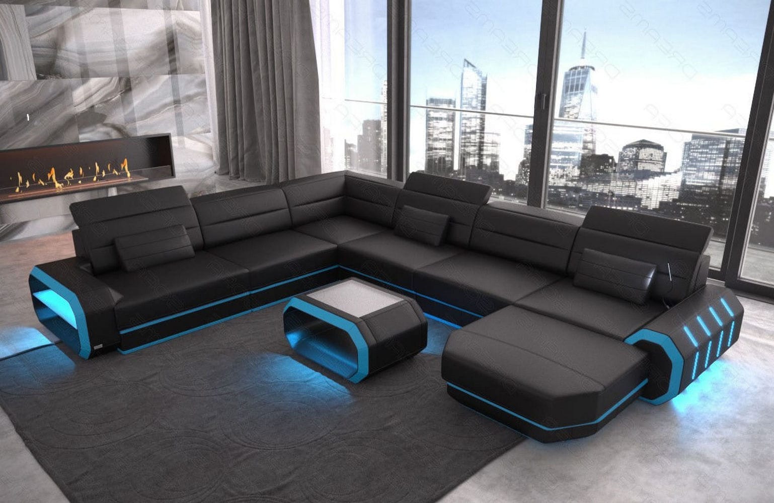 XL Wohnlandschaft Roma mit LED – Komfort & Stil schwarz-blau