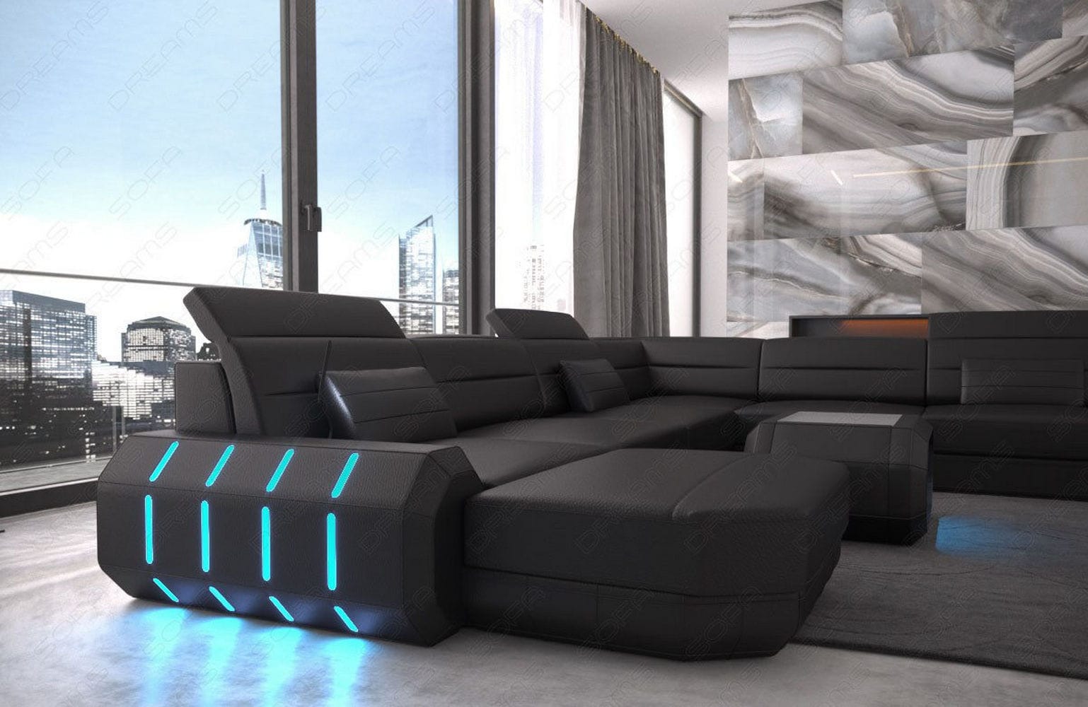 XL Wohnlandschaft Roma mit LED – Komfort & Stil schwarz