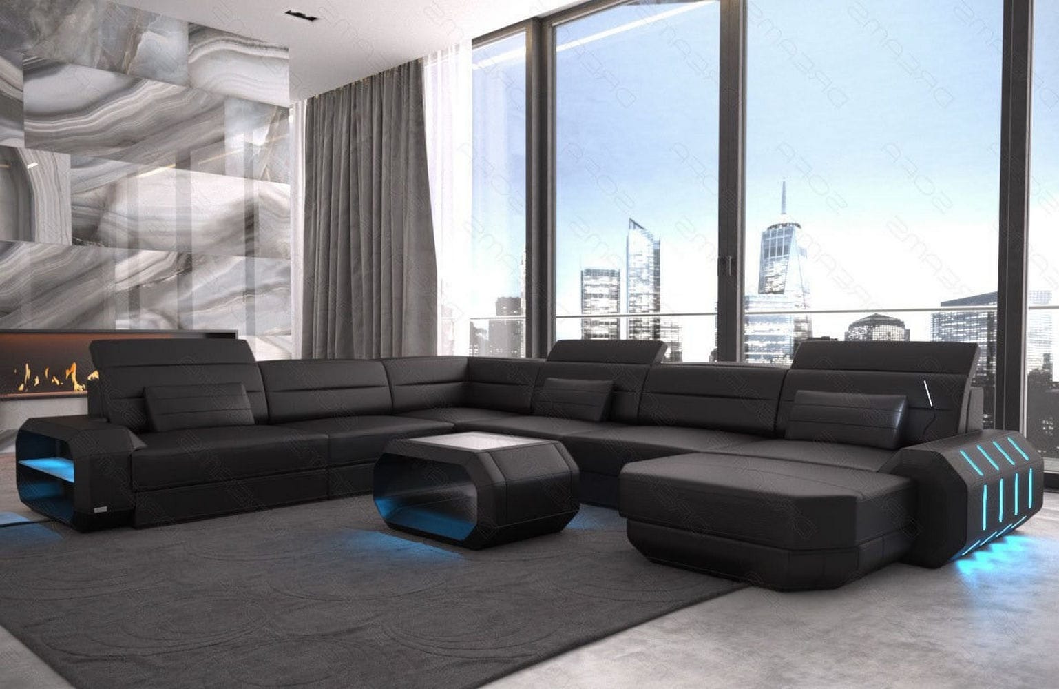 XL Wohnlandschaft Roma mit LED – Komfort & Stil schwarz
