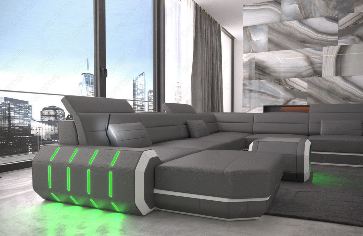 XL Wohnlandschaft Roma mit LED – Komfort & Stil grau-weiß