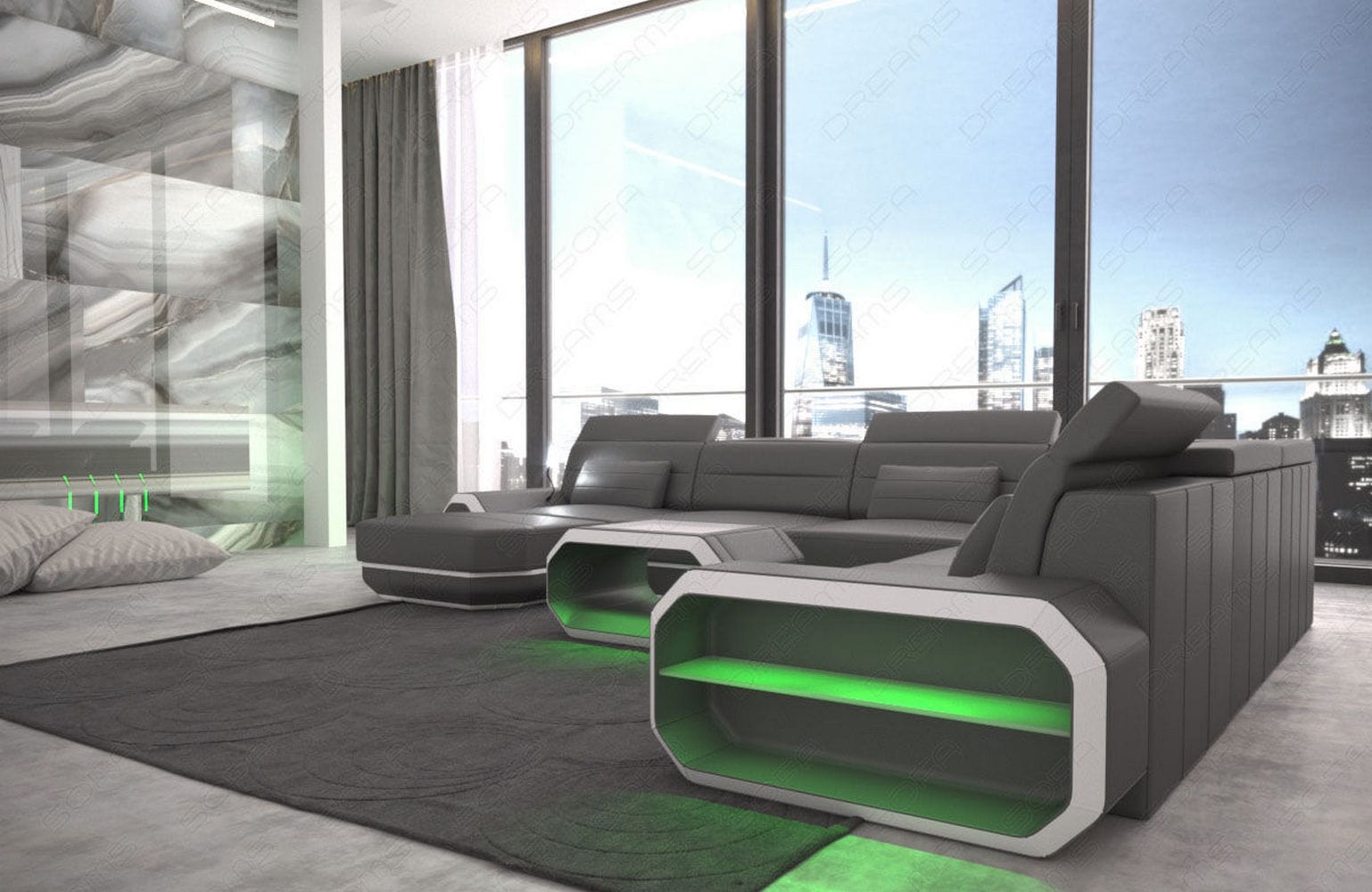 XL Wohnlandschaft Roma mit LED – Komfort & Stil grau-weiß