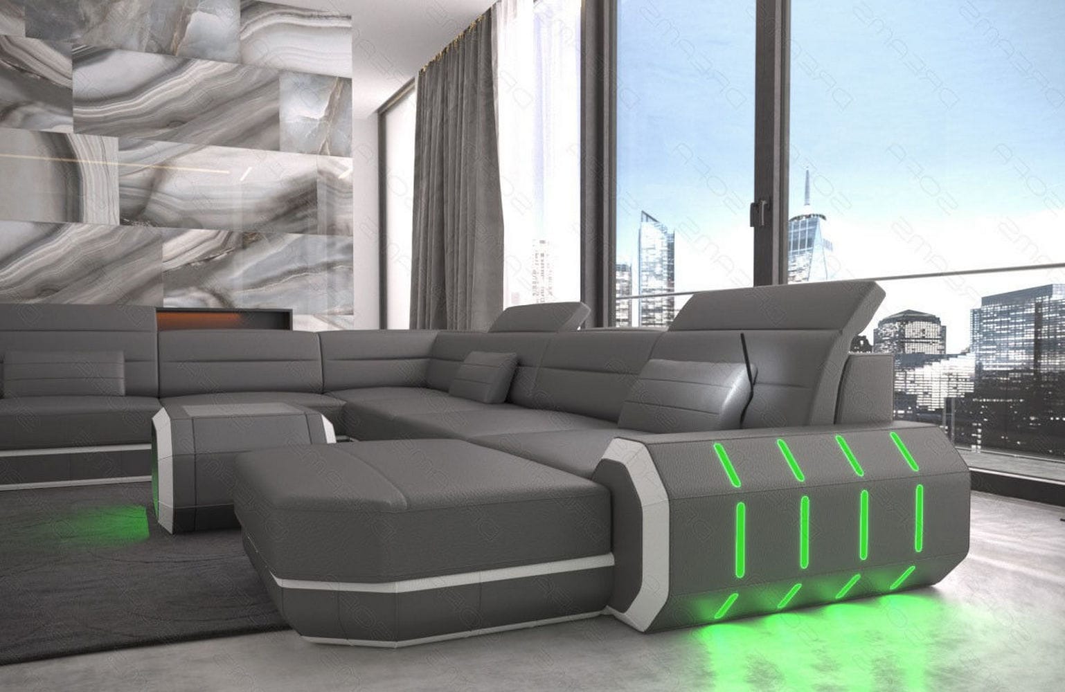 XL Wohnlandschaft Roma mit LED – Komfort & Stil grau-weiß