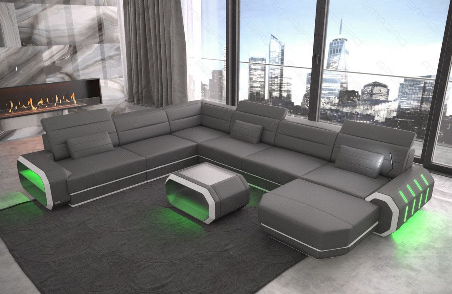 XL Wohnlandschaft Roma mit LED – Komfort & Stil grau-weiß
