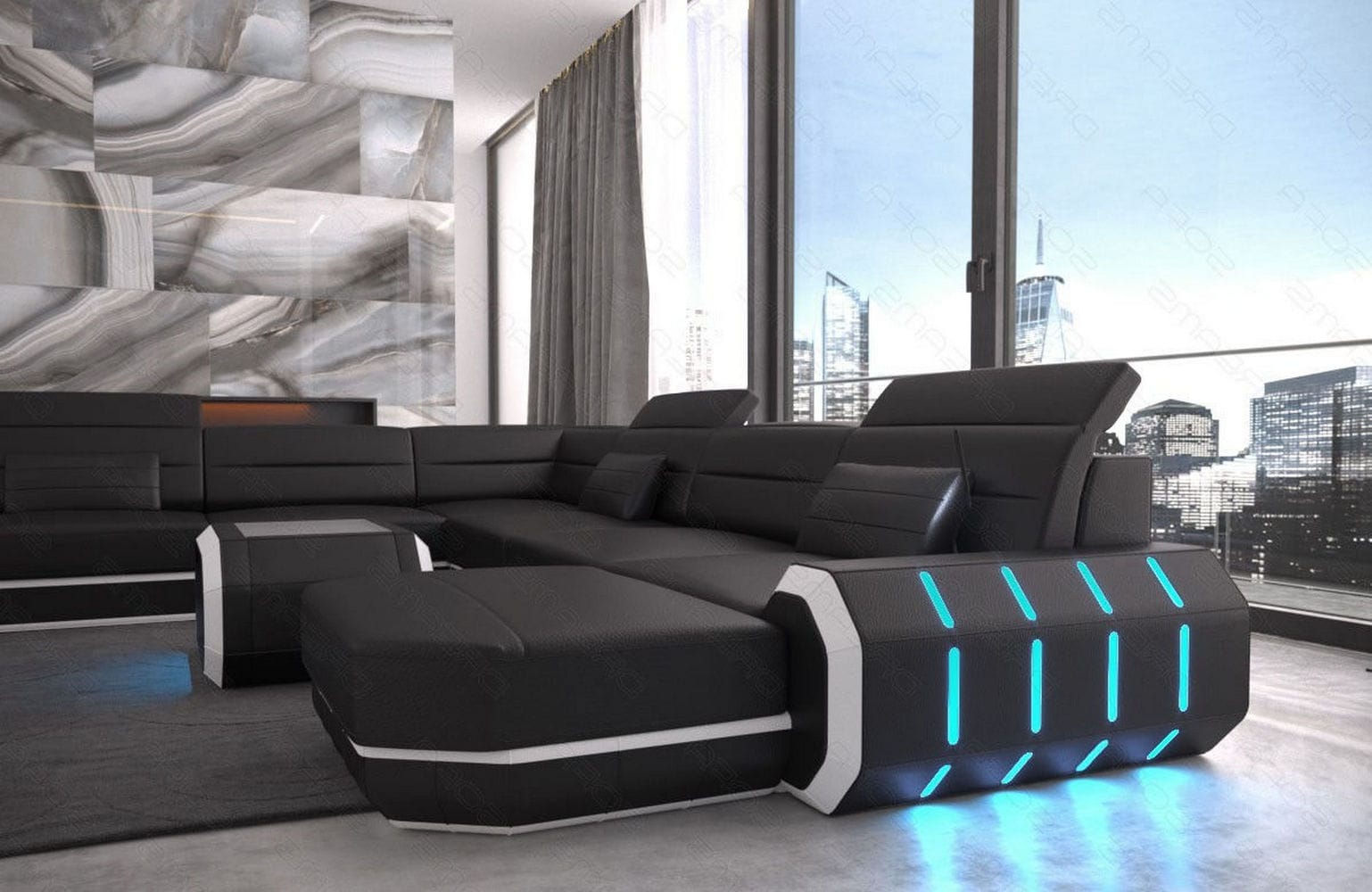 XL Wohnlandschaft Roma mit LED – Komfort & Stil schwarz-weiß