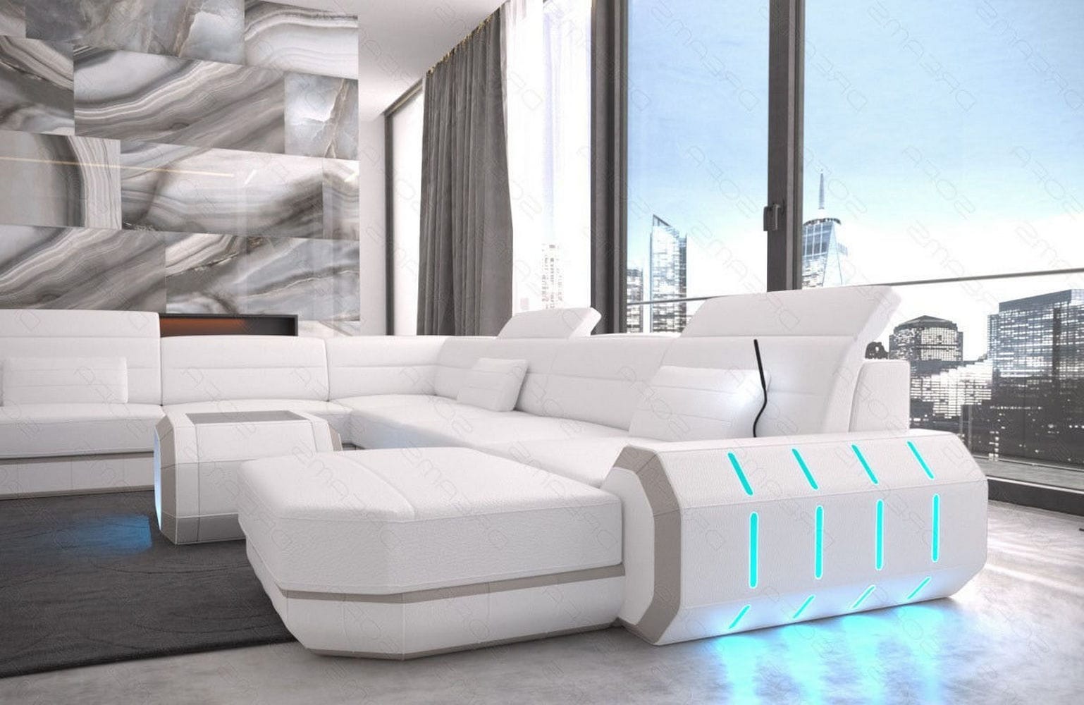 XL Wohnlandschaft Roma mit LED – Komfort & Stil weiß-beige