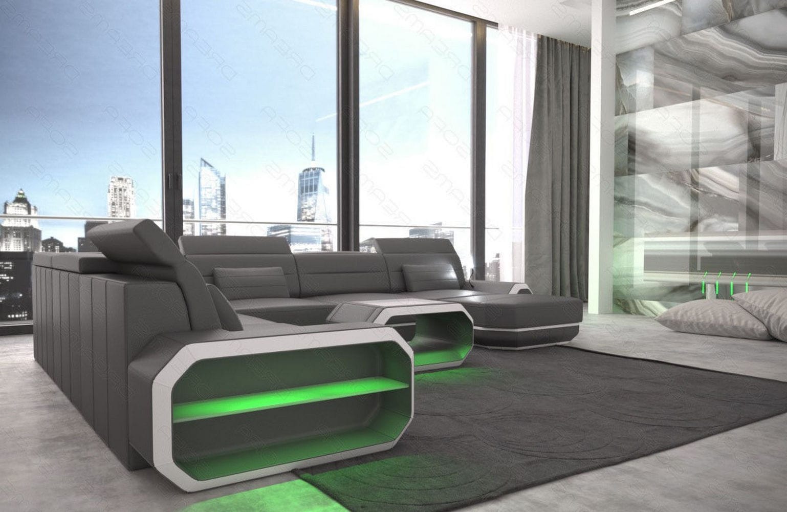 XL Wohnlandschaft Roma mit LED – Komfort & Stil grau-weiß