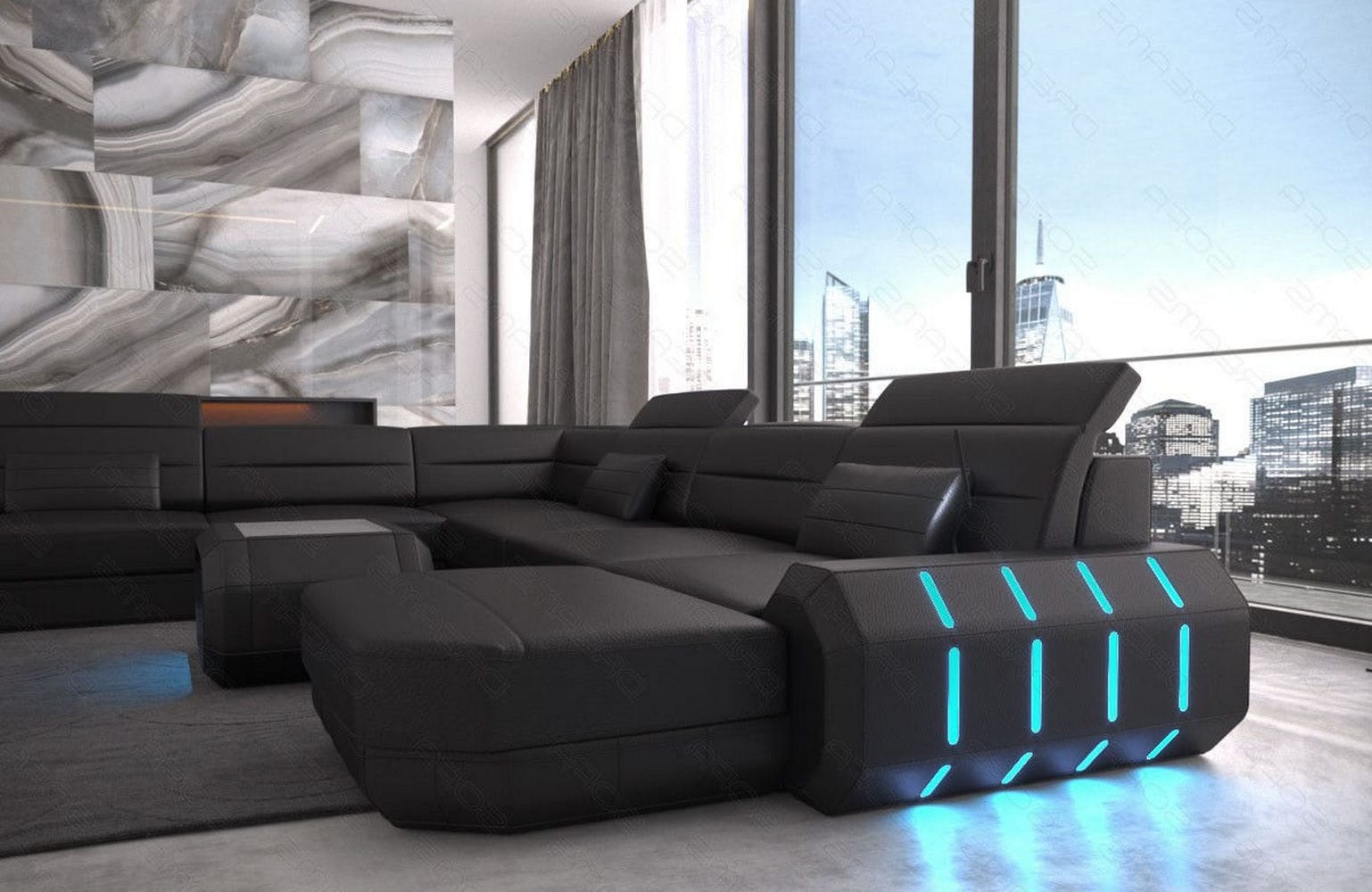 XL Wohnlandschaft Roma mit LED – Komfort & Stil schwarz