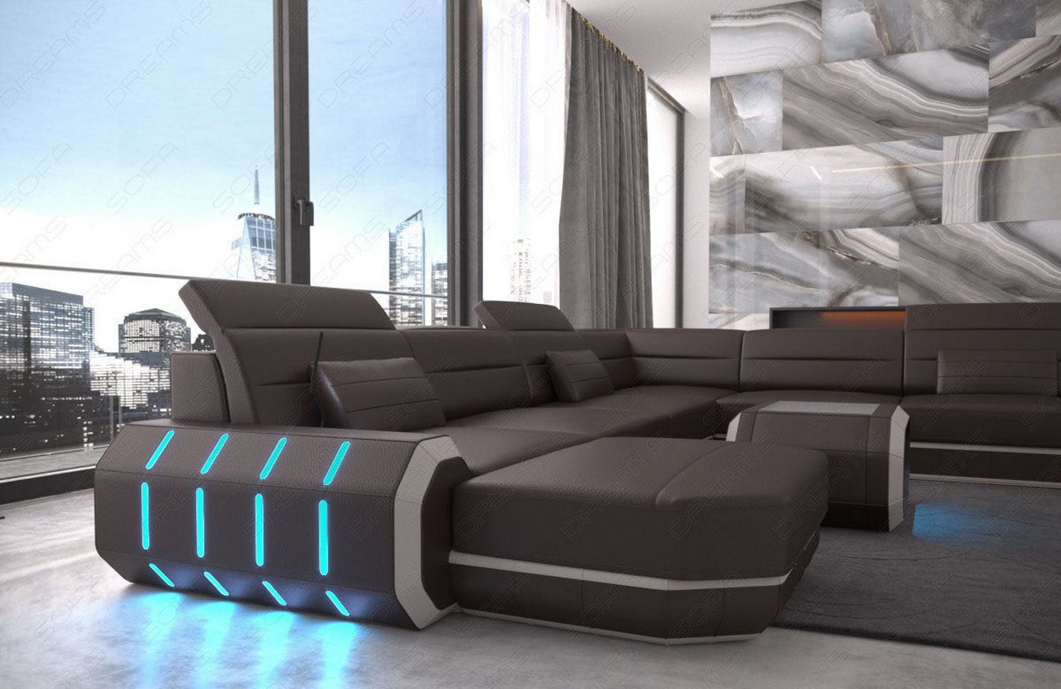XL Wohnlandschaft Roma mit LED – Komfort & Stil dunkelbraun-beige