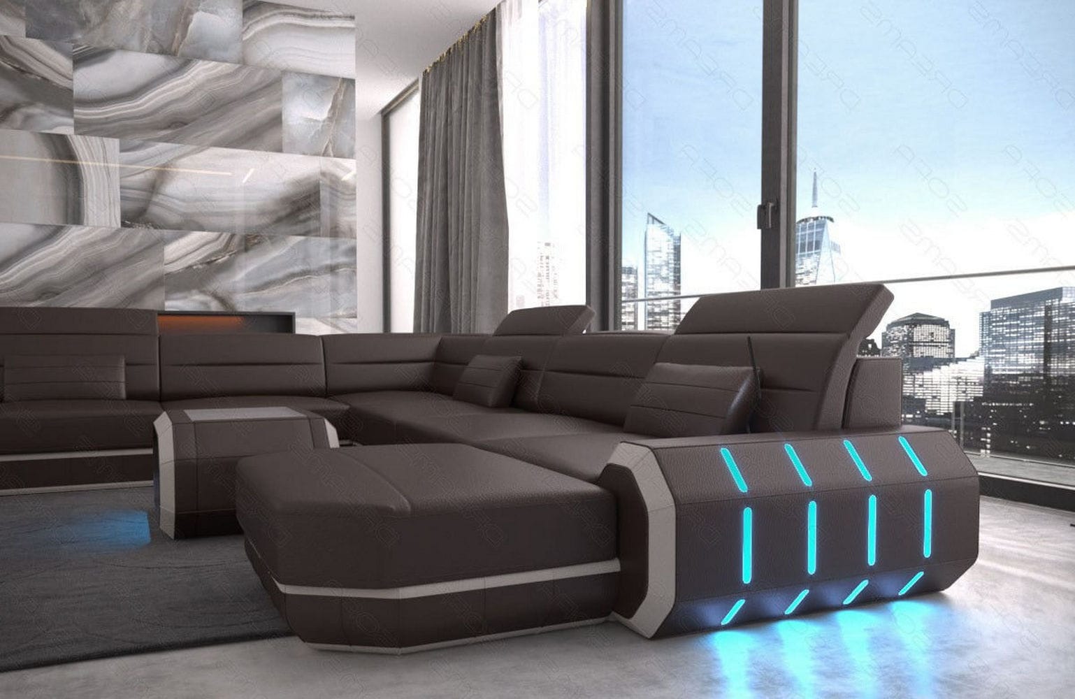 XL Wohnlandschaft Roma mit LED – Komfort & Stil dunkelbraun-beige