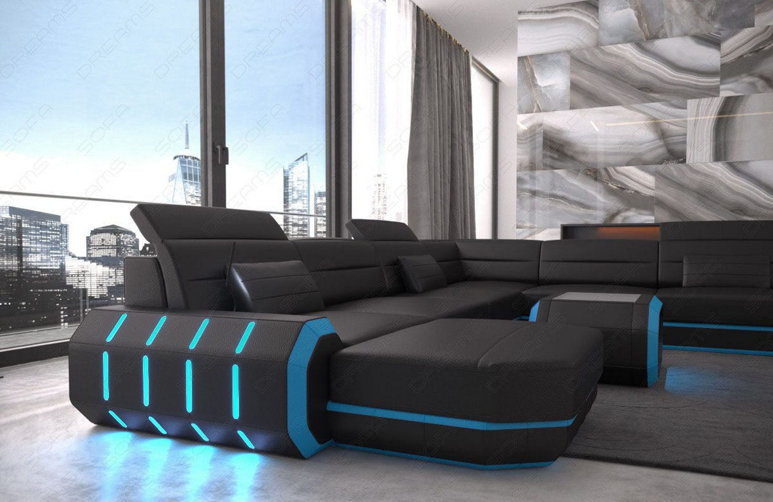 XL Wohnlandschaft Roma mit LED – Komfort & Stil schwarz-blau