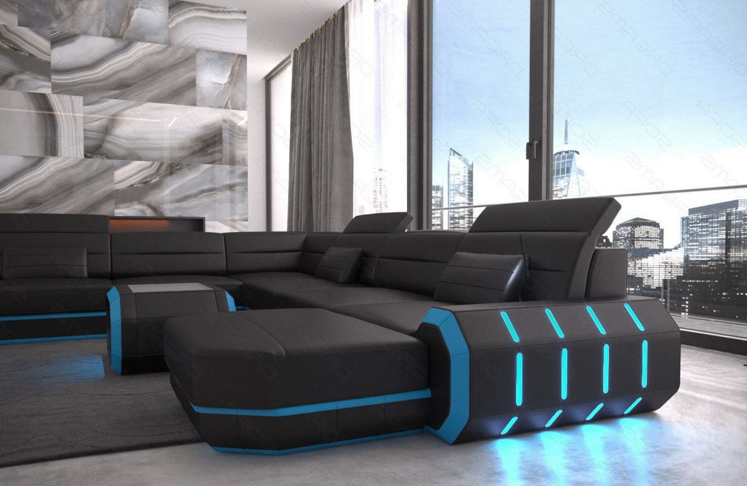 XL Wohnlandschaft Roma mit LED – Komfort & Stil schwarz-blau