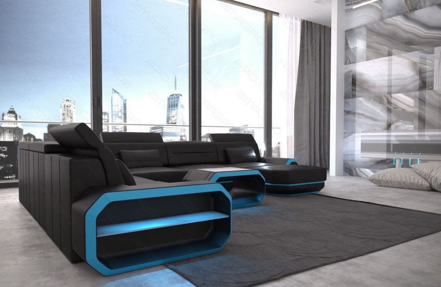 XL Wohnlandschaft Roma mit LED – Komfort & Stil schwarz-blau