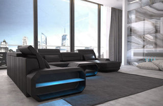 XL Wohnlandschaft Roma U-Form in Leder schwarz