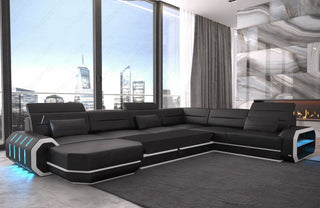 XL Wohnlandschaft Roma U-Form in Leder schwarz