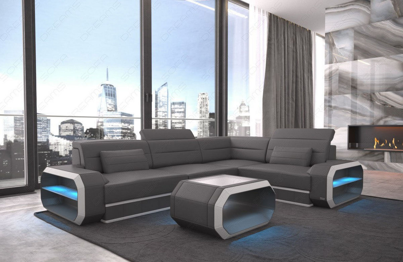 Mini Ledercouch Verona L Form mit LED – Modern und Bequem