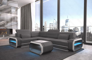 Mini Couch Verona L-Form in Leder Grau-Weiß