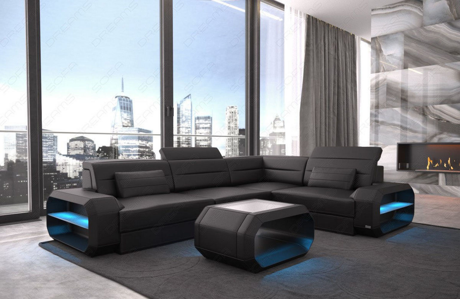 Ledercouch Verona L Form mit LED – Stil & Komfort