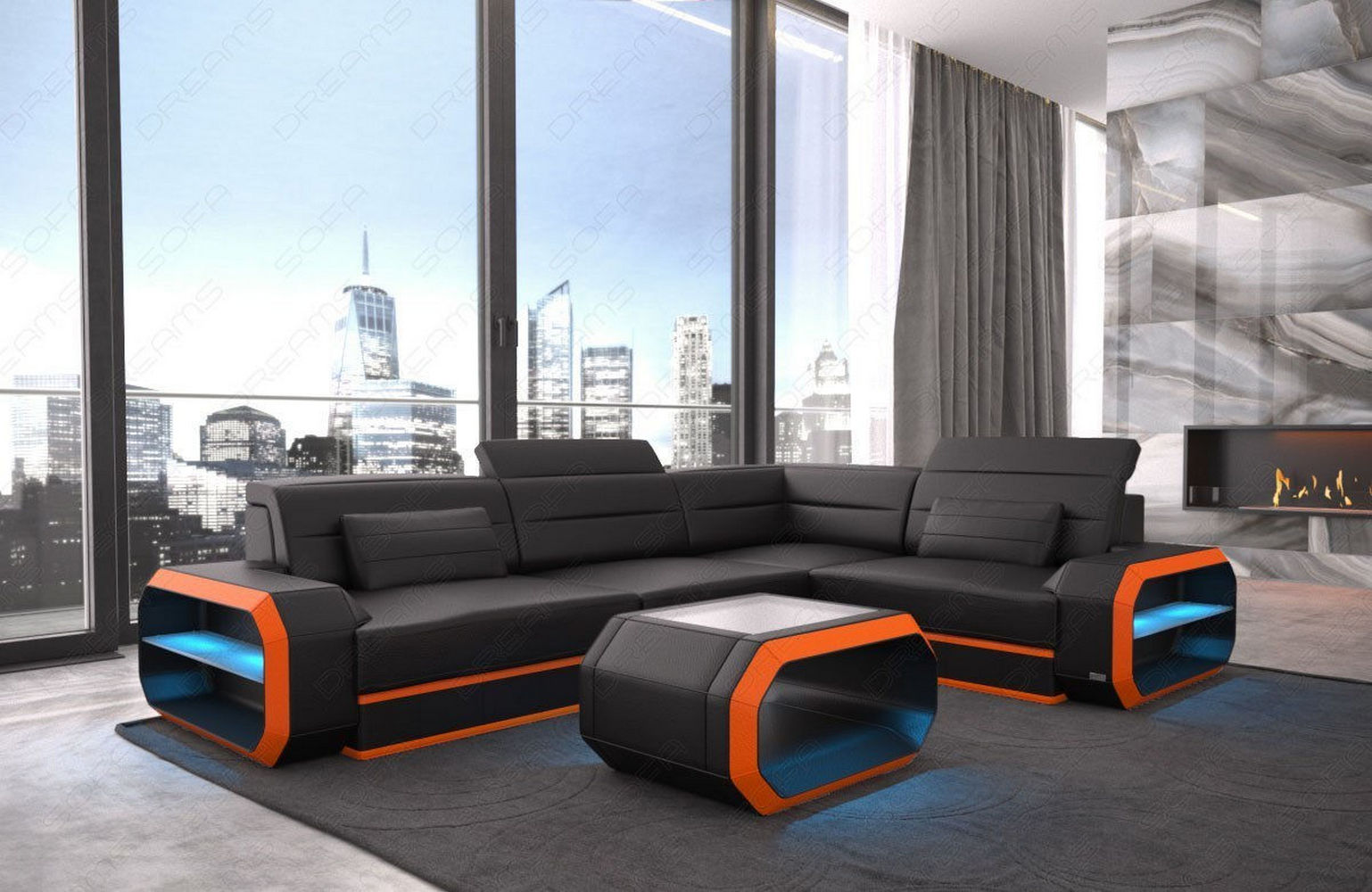Ledercouch Verona L Form mit LED – Stil & Komfort