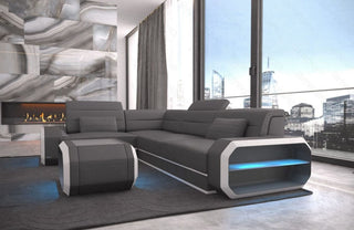 Couch Verona L-Form in Leder grau-weiß