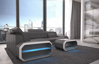 Couch Verona L-Form in Leder grau-weiß