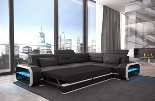 Couch Verona L-Form in Leder grau-weiß