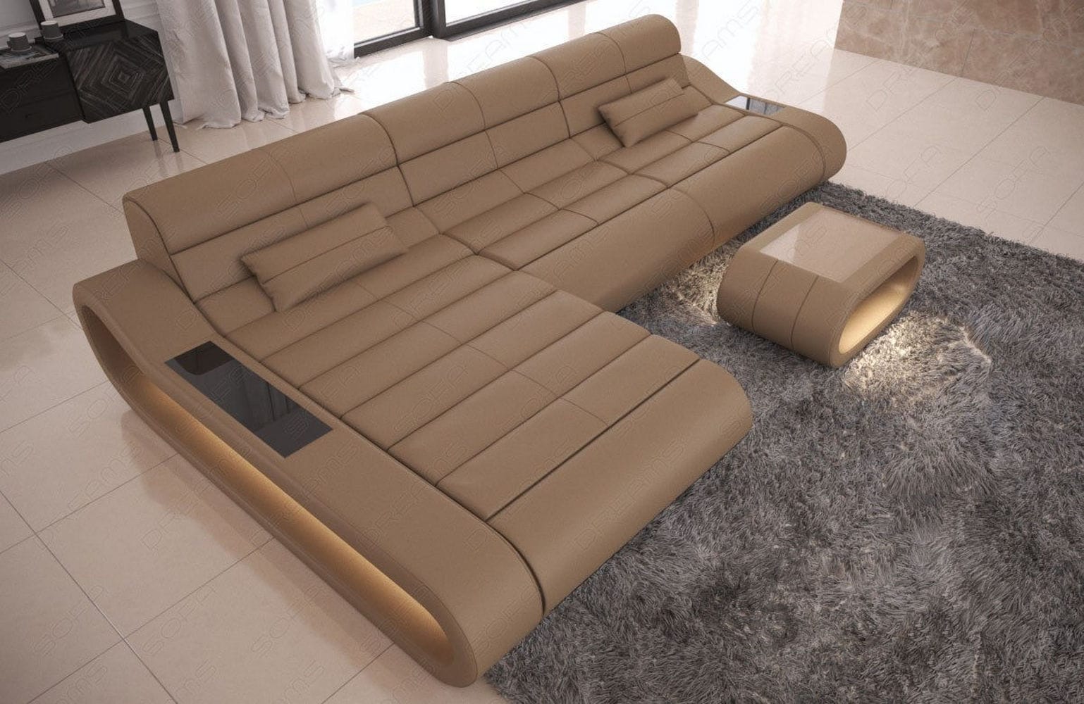 Ledersofa Concept L-Form – Lang & Komfortabel sandbeige