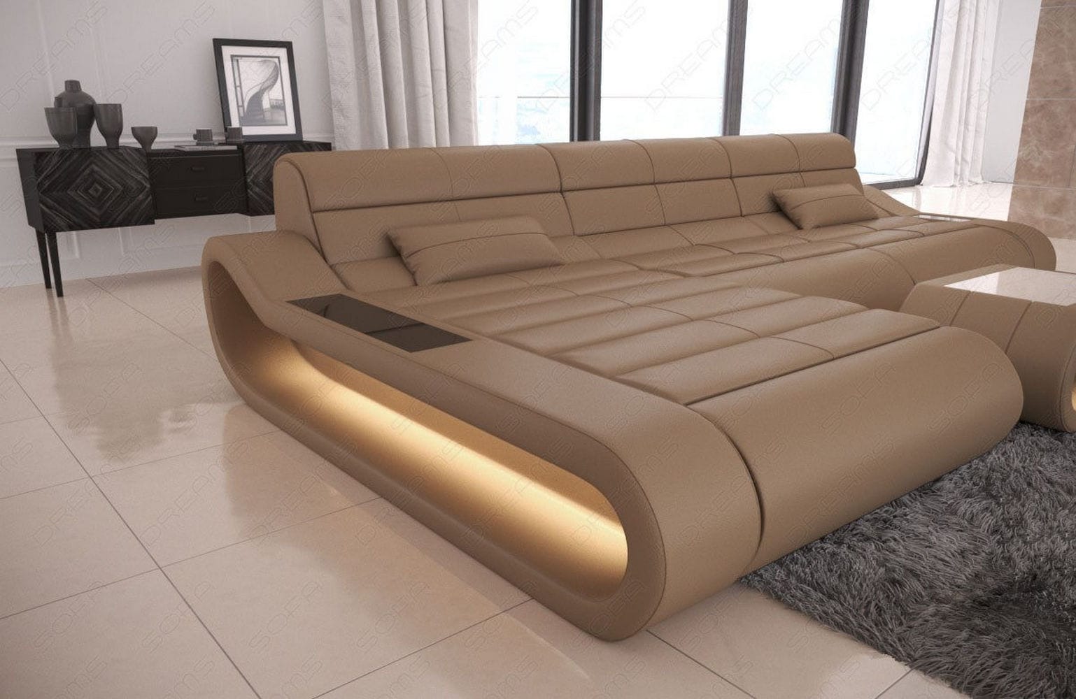 Ledersofa Concept L-Form – Lang & Komfortabel sandbeige