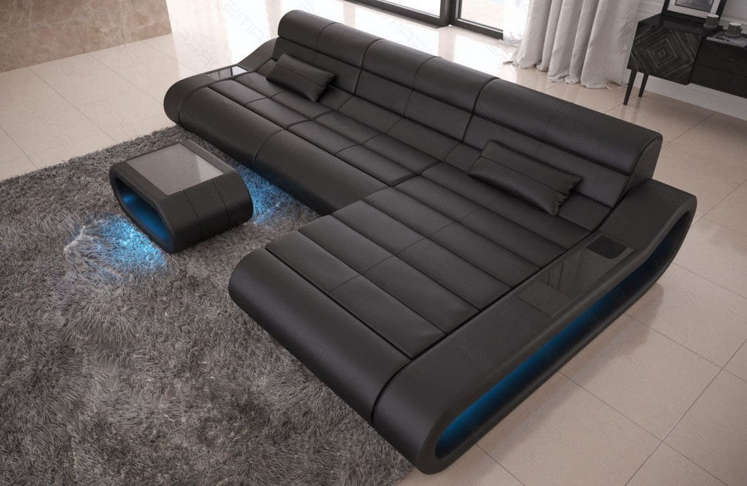Ledersofa Concept L-Form – Lang & Komfortabel schwarz