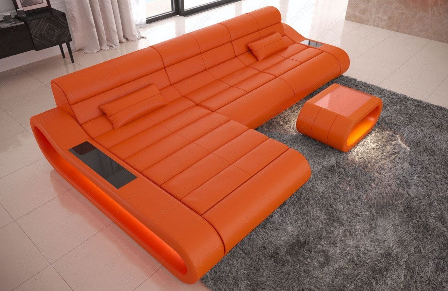 Ledersofa Concept L-Form – Lang & Komfortabel orange