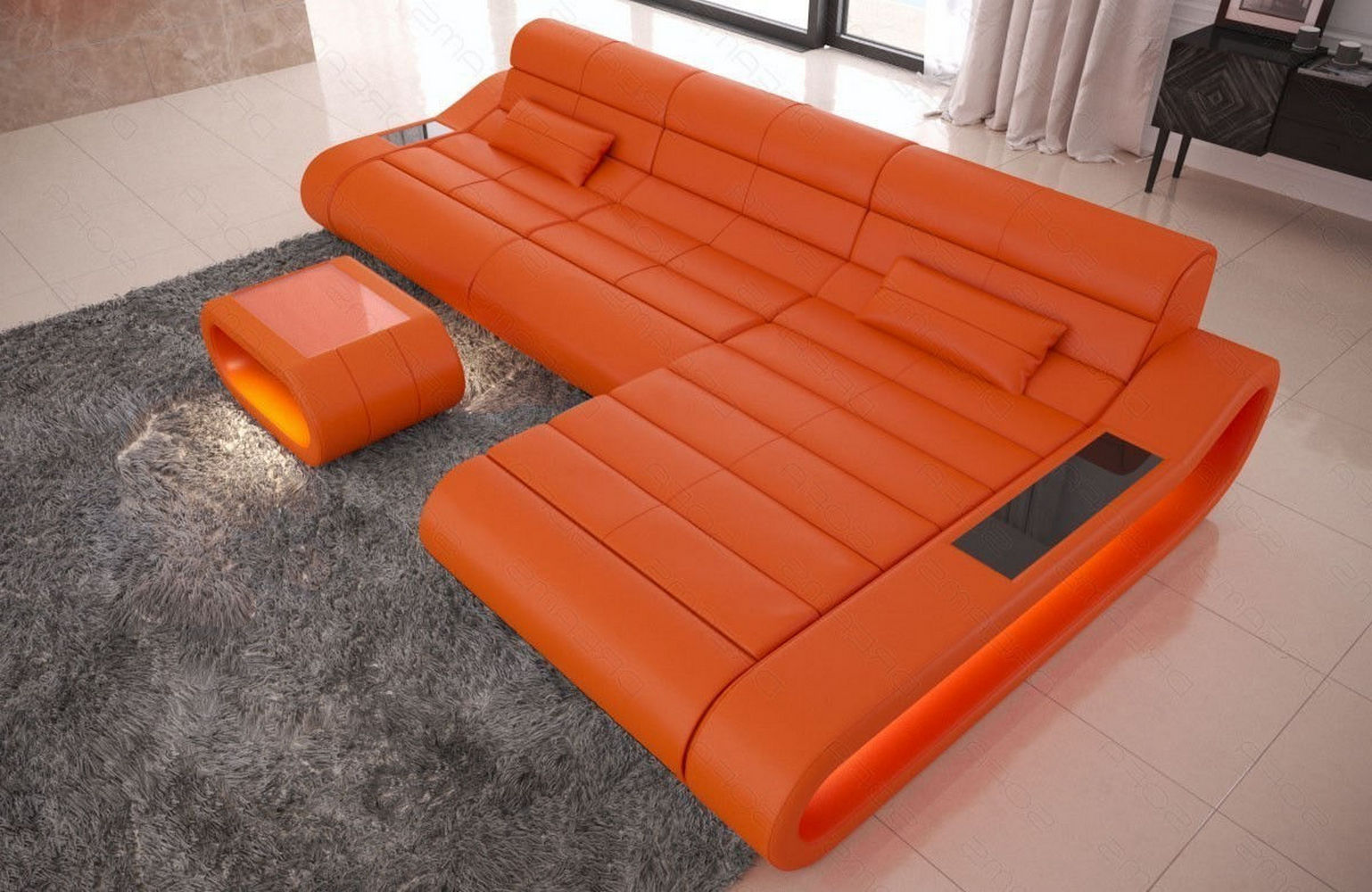 Ledersofa Concept L-Form – Lang & Komfortabel orange
