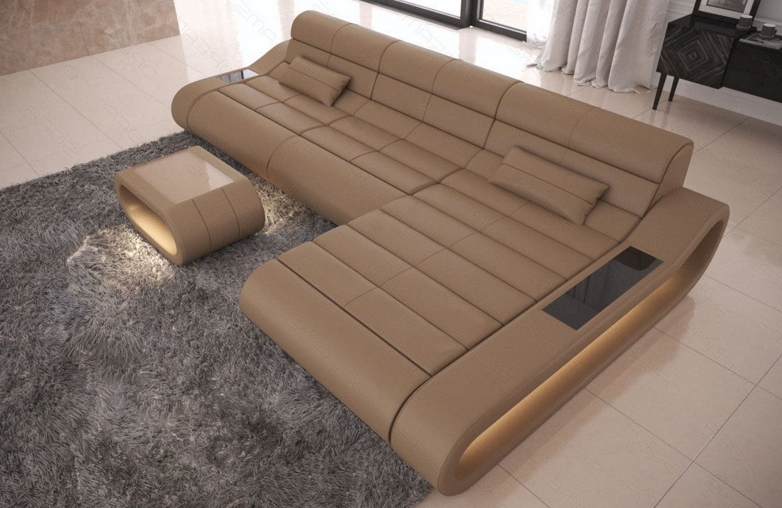 Ledersofa Concept L-Form – Lang & Komfortabel sandbeige