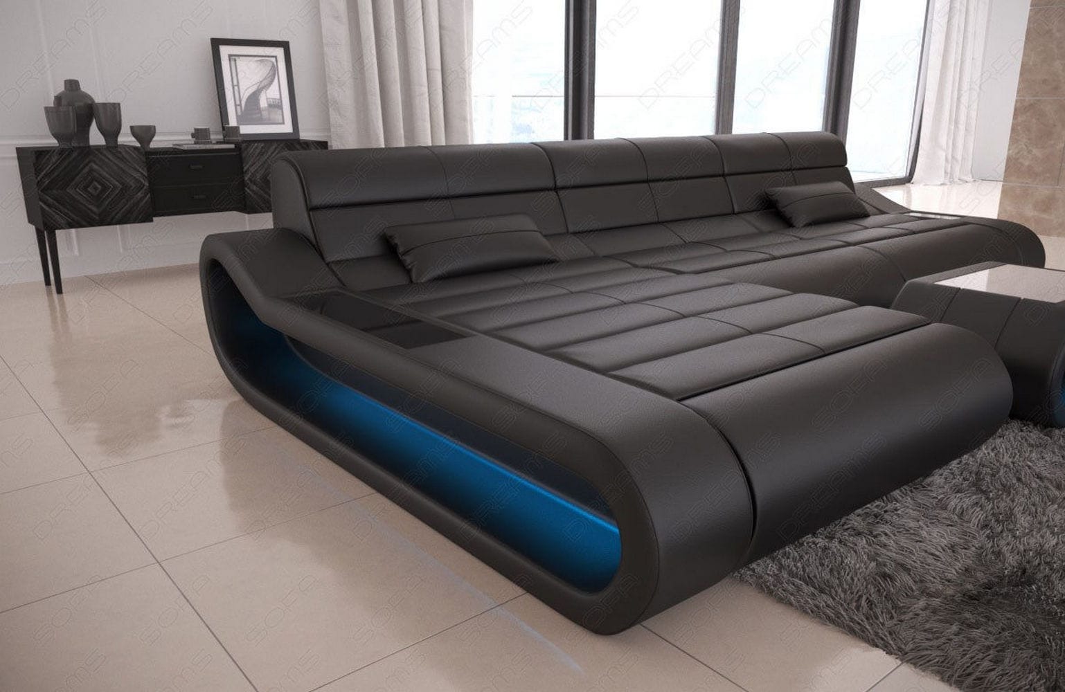 Ledersofa Concept L-Form – Lang & Komfortabel schwarz