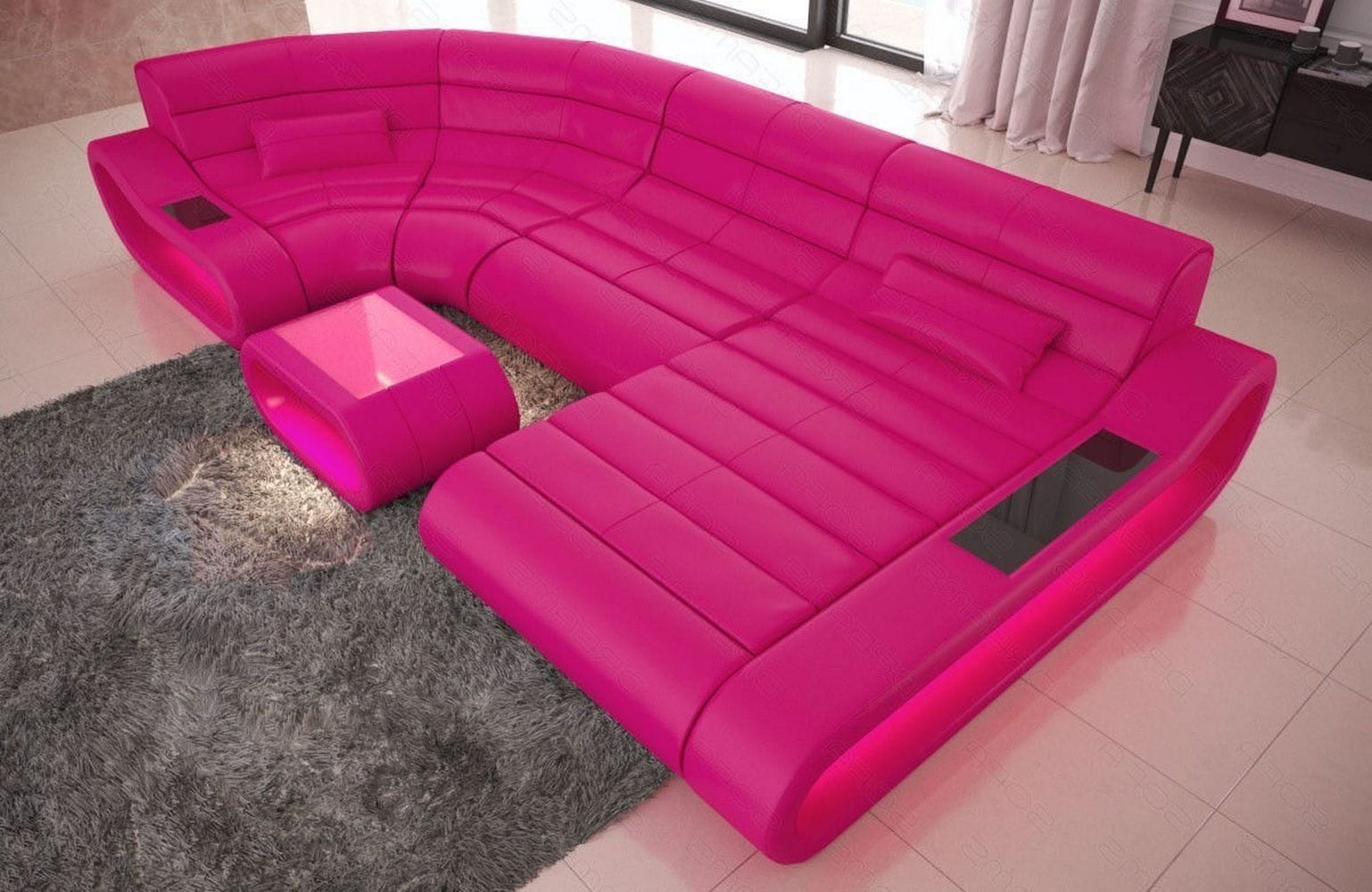 Wohnlandschaft Concept U-Form aus Leder pink