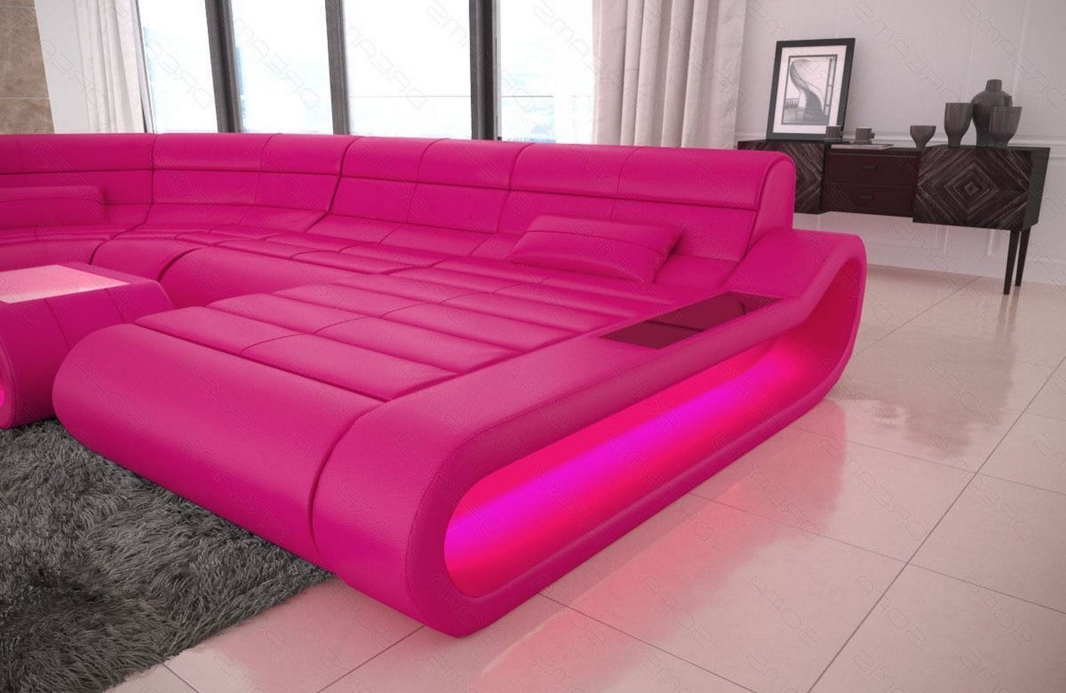 Wohnlandschaft Concept U-Form aus Leder pink