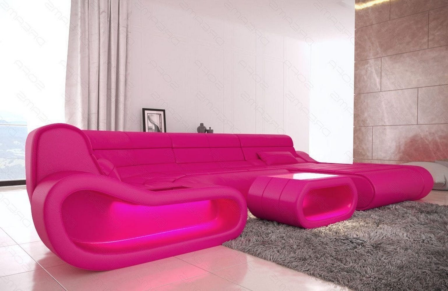Wohnlandschaft Concept U-Form aus Leder pink