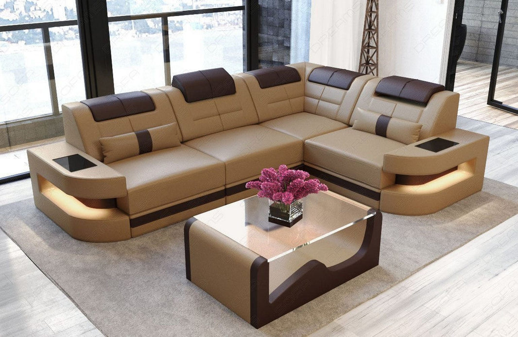 Mini Couch Como L-Form in Leder