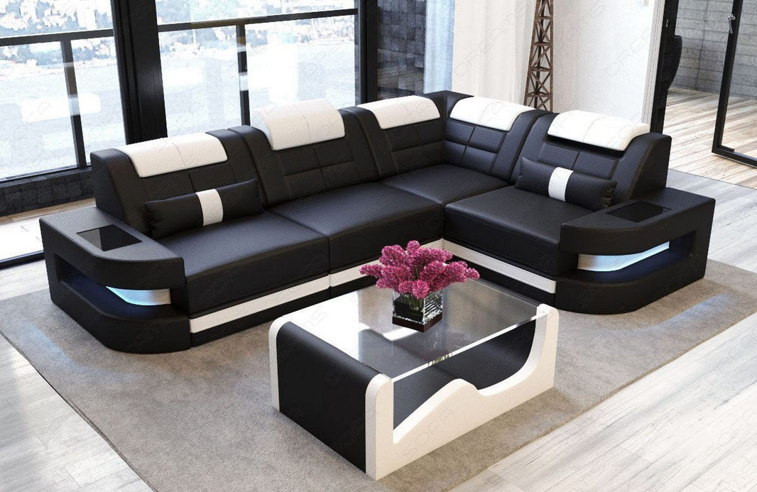 Mini Couch Como L-Form in Leder
