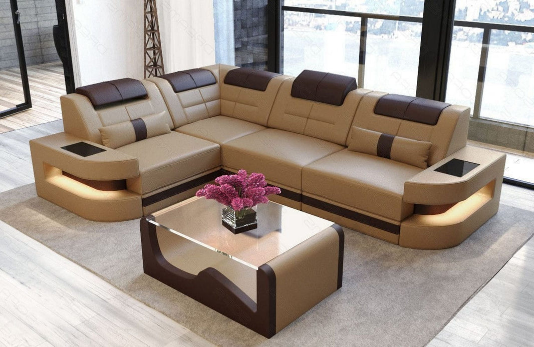 Mini Couch Como L-Form in Leder