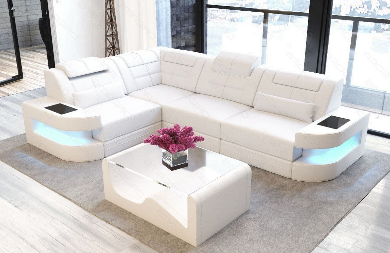 Mini Designersofa Como L-Form Leder