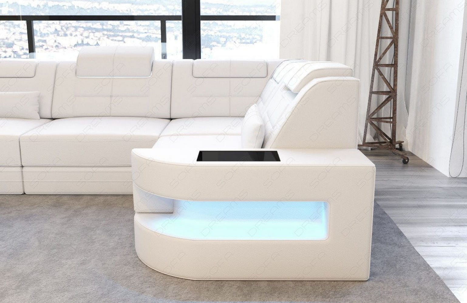 Designersofa Como L-Form – Leder & Luxus weiß