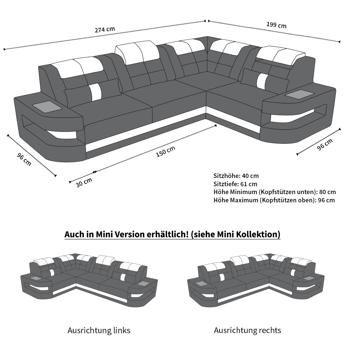 Designersofa Como L-Form – Leder & Luxus sandbeige-dunkelbraun