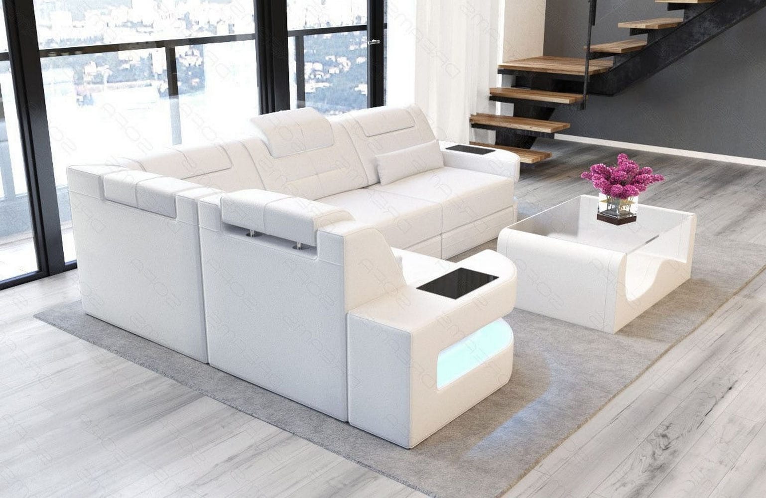 Designersofa Como L-Form – Leder & Luxus weiß