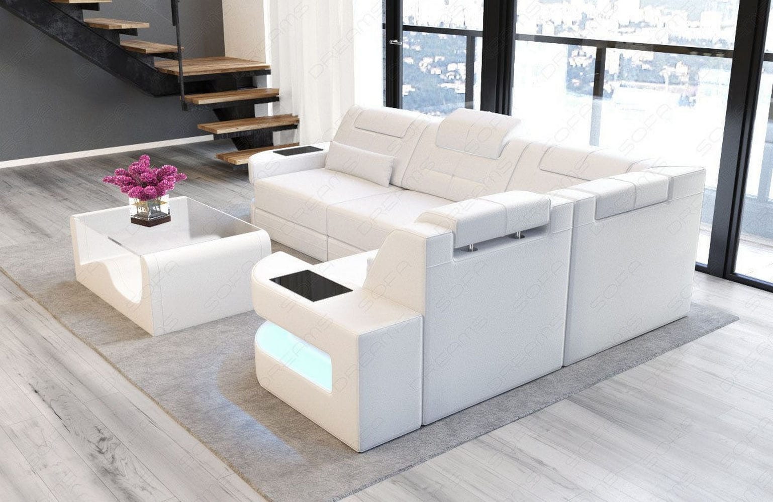 Designersofa Como L-Form – Leder & Luxus weiß