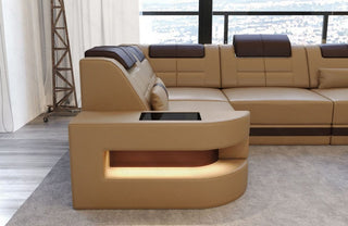 Ecksofa Como L-Form in Leder sandbeige-dunkelbraun