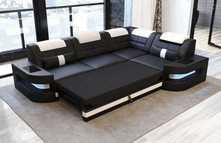 Ecksofa Como L-Form in Leder sandbeige-dunkelbraun