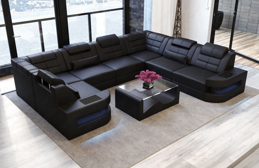 Mini Wohnlandschaft Como U-Form in Leder