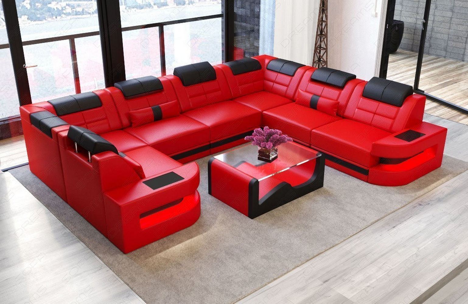 Leder Couch Como U Form mit Beleuchtung – Modern & Stilvoll