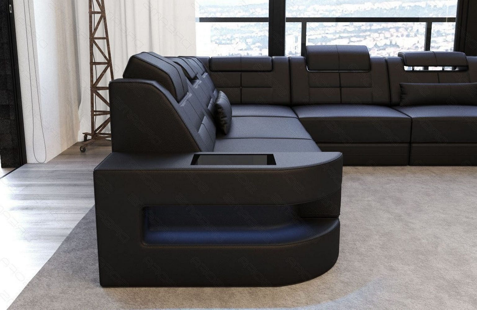 Leder Couch Como U Form mit Beleuchtung – Modern & Stilvoll schwarz
